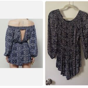 Free People Pretty and Off or On Shoulder Motif Jumpsuit